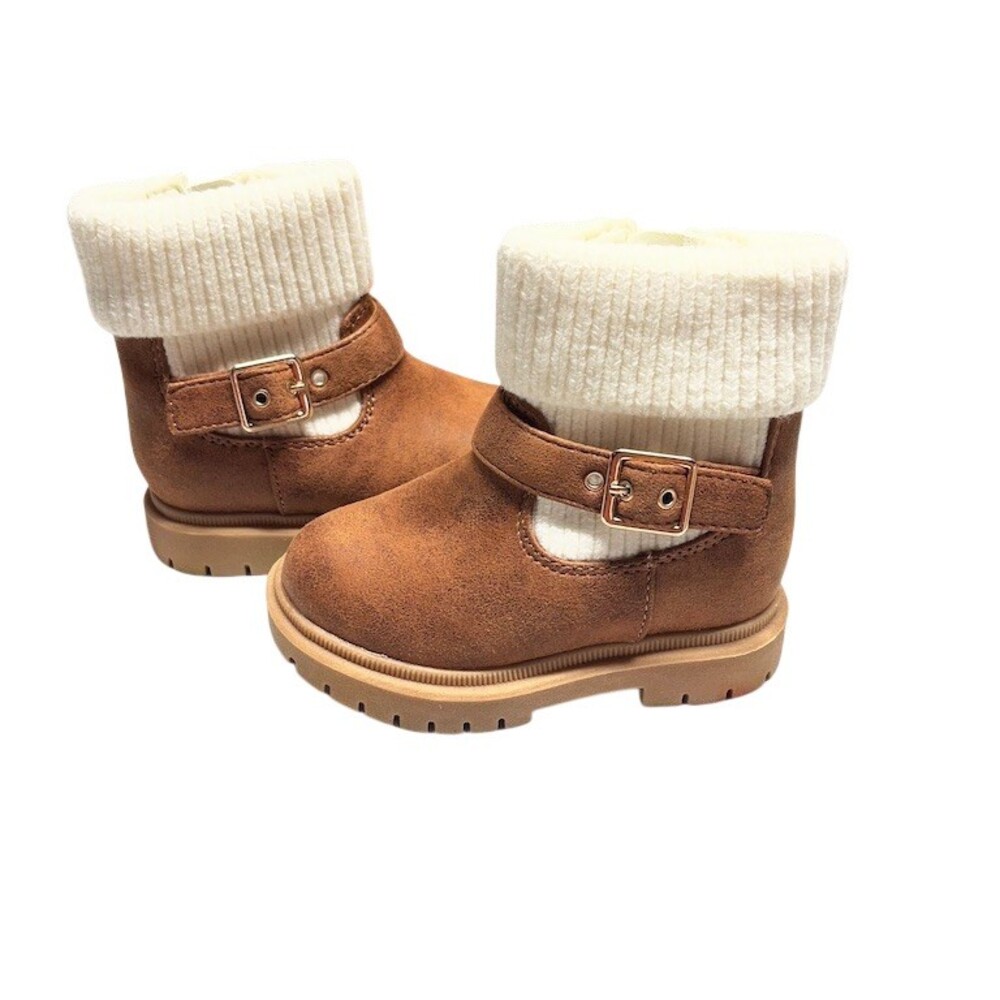 Cat & Jack‎ Trista Toddler Girls Ankle Boots Brown Buckle Side Zip Size 6